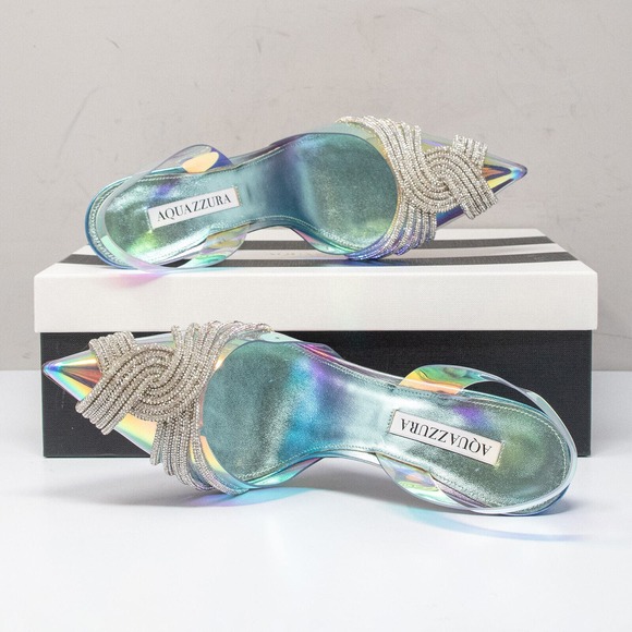 Aquazzura Gatsby Sling 105 Iridescent Blue Slingback Heels, Size 39 (9 US) - Picture 7 of 10